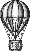 Illustration of a generic hot air balloon in vintage stipple engraving style isolated vector