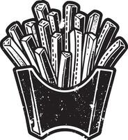 French fries retro stencil illustration stamp with distressed grunge texture isolated vector