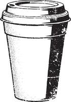 Styrofoam coffee cup and lid, retro stencil illustration stamp with distressed grunge texture vector