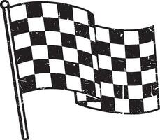 Checkered racing flag retro stencil illustration stamp with distressed grunge texture vector