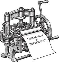Vintage engraved 1776 colonial printing press with declaration of independence vector