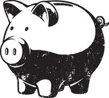 Classic piggy bank retro stencil illustration stamp with distressed grunge texture vector
