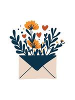 greeting card with envelope and flowers vector