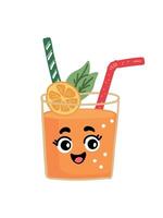 glass with refreshing drink and decorations vector