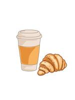 fresh croissant with takeaway coffee cup illustration vector