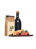 set of products for romantic dinner illustration vector