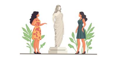 Two women and a statue vector