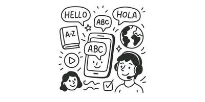 doodle elements set for language learning illustration vector
