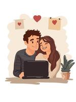 Couple working on laptop together vector
