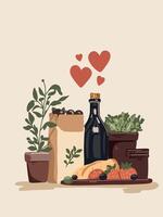 groceries with love symbols vector