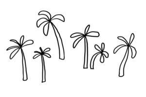 Funny sketch with palm trees on isolated background. Hand drawn seascape with tropical trees, sand in line art. Illustration simple doodle with exotic landscape. Design element for banner, card vector