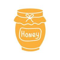 Silhouette of jar Honey illustration on isolated background. Coloured design element for logo, sign, label, template, packaging, card. Health, body care, food ingredient, apiary. vector