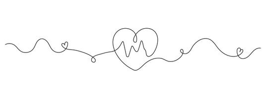 Continuous one line drawing of a heart with heartbeat pulse. Minimalist cardiogram icon in linear style. illustration for medical, health, or love concepts. vector