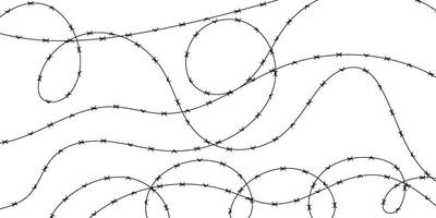 Barbed wire border. Isolated silhouette on white for prison, military zone, or security fence. Metal wire for danger or restricted area design. vector