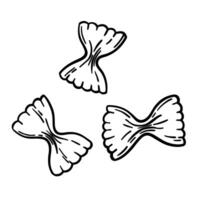 Hand-drawn Farfalle pasta in engraving style. Vintage sketch inspired by Italian cuisine traditions. Perfect for menu, packaging, or culinary design. Isolated on white. vector