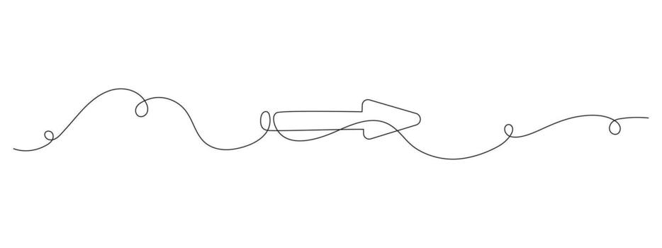 Arrow pointing right in one continuous line. Minimalist linear icon for navigation, direction, or interface design. Hand drawn single line illustration. Isolated on white background. vector