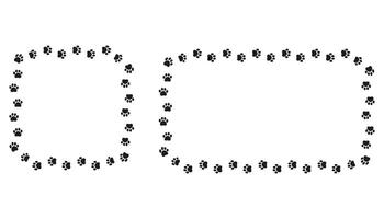 Square frame made of animal paw prints in silhouette and outline styles. Cute dog or cat paw trail border set. Decorative element for pet-themed designs, cards, or websites. vector