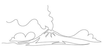 Mountain landscape in continuous one line style. Hand-drawn silhouette of Mount Fuji. Minimalist contour illustration of nature, rocks, and panoramic scenery. Isolated linear design. vector