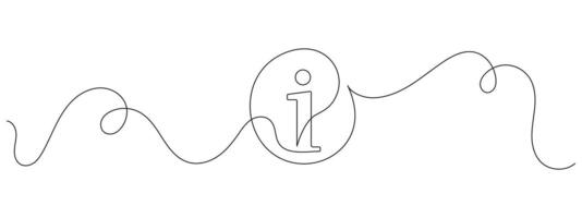 Continuous one line drawing of information symbol. Minimalist linear icon for info, help, or support design. Clean one line background illustration. vector