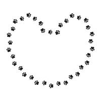 Heart shaped frame made of paw prints. Cute border with empty space for text or photo. Perfect for pet lovers, Valentines Day, or adoption designs. vector