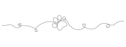 Animal footprint in one continuous line style. Minimalist line art symbol of a pet or wild animal track. Hand drawn illustration. Perfect for abstract backgrounds and nature design. vector