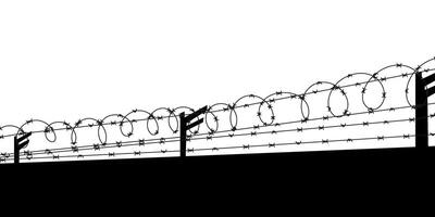 Barbed wire fence silhouette. illustration of security barrier for prison, military zone, or danger area. Sharp metal protection border on white background. vector