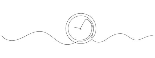 Clock with arrow in one continuous line. Minimalist time icon symbolizing deadline, schedule, or morning routine. Line art timer on transparent background. Save your time concept illustration. vector