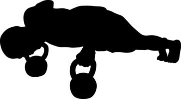 Man Doing Kettlebell Push-Ups Silhouette vector