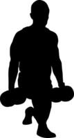 Man Performing Dumbbell Lunges in Silhouette vector