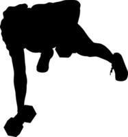 Man Performing One-Arm Push-Up with Dumbbell vector