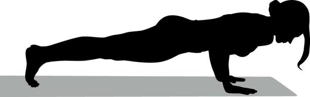 Woman performing push-up on a mat vector