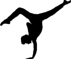 Silhouette of a person doing a handstand with legs split vector