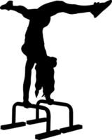 Gymnast performing a handstand on parallel bars vector