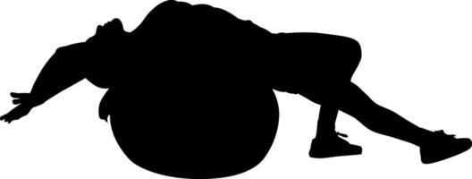 Person on exercise ball, stretching silhouette vector