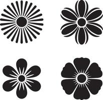 Black Flower Icon Set Four Simple Floral Designs Isolated on White Background Graphics Black and White Flower Symbols vector