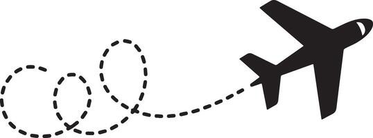 Black Silhouette of Airplane in Flight Leaving a Dashed Line Trail A Simple Graphic of Air Travel Flight Path Indicated by a Dotted Line Black vector