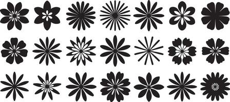 Black and White Flower Set Nine Traced Floral Designs Simple Monochrome Botanical Illustrations Graphics Elements vector
