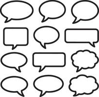Twelve Black Outline Speech Bubbles Various Shapes and Sizes White Fill Graphic Design Elements for Communication Conversation Dialogue Text vector