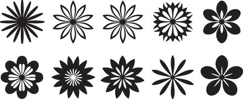 Ten Black and White Floral Designs Set Traced Line Art Graphic Elements Simple Flower Icons Illustrations vector