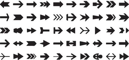 Black Silhouette Traced Arrow Set Collection Various Styles Directions Indicators Navigation Symbols Graphic Design Elements vector