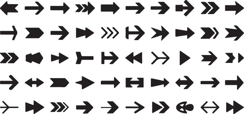 Black Silhouette Traced Arrow Set Collection Various Styles Directions Indicators Navigation Symbols Graphic Design Elements