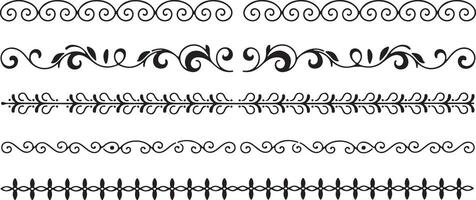 Five Black Decorative Borders Set Swirls Floral Elements Line Design Elements Black and White Illustration Traced Silhouettes vector