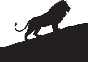 Black Silhouette of a Lion Ascending a Dark Hill Against a White Background a Traced Graphic Image vector
