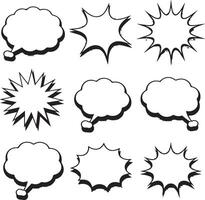 Nine Black and White Comic Book Style Speech Bubbles and Starburst Shapes Illustration Set Blank Templates for Text Design Elements vector