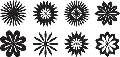 Twelve Black and White Traced Floral Designs Set Simple Geometric Flower Icons Black White Flower Set Graphic Elements for Design Projects vector