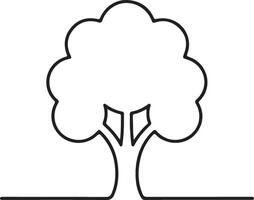 Black Line Art Silhouette Traced Image of a Single Deciduous Tree with a Full Rounded Crown and a Simple Trunk on a White Background vector
