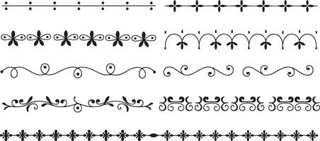 Eight Black Silhouette Traced Decorative Borders Set Floral Swirls Dots and Flowers Design Elements for Invitations Cards Scrapbooking vector