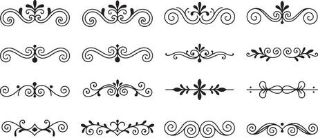 Black Swirl and Floral Design Elements Set Decorative Ornamental Vintage Style Hand Drawn Graphics Collection for Wedding Invitations vector