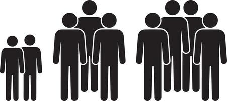 Black Silhouette Traced Figures Showing Group Sizes Two Three Five and Eight People Simple Icon Set vector