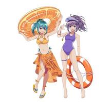 Two girls in summer swimwear vector